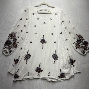 Free People Oxford Dress Womens XS Ivory Embroidered Lined Breezy Boho Festival